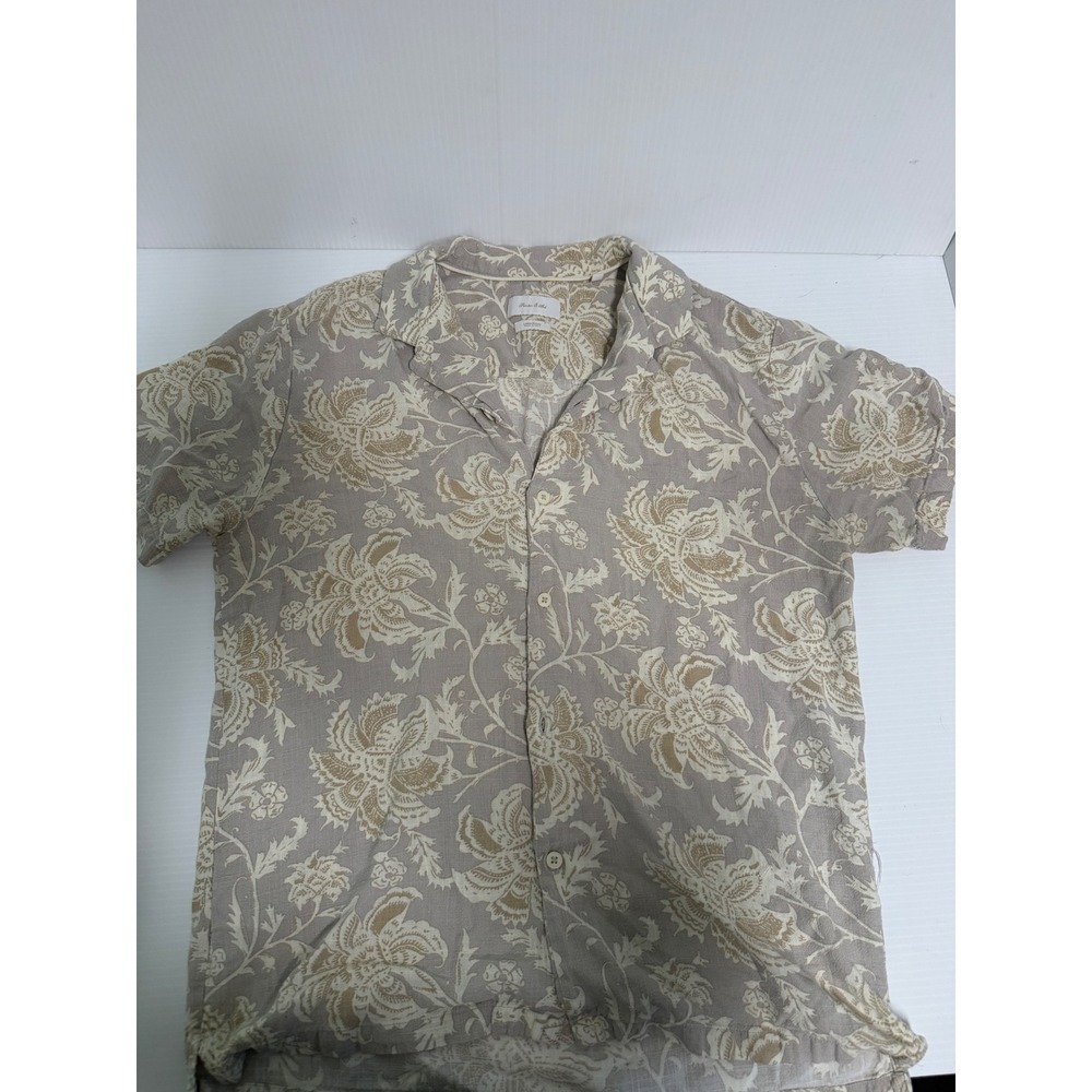 Porter & Ash Mens Medium Linen Blend Floral Paisley Short Sleeve Button Down